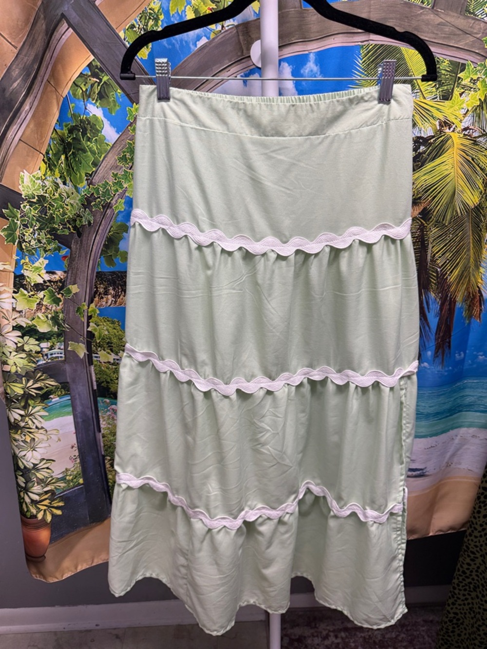 Girl Soul Women’s Mint Green Tiered Skirt with White Trim